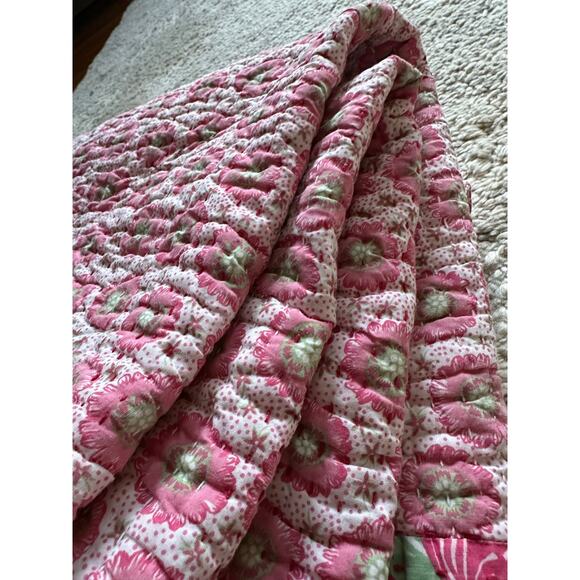 Pottery Barn teen Handcrafted Quilt Block Print vintage pink floral girls cotton - Picture 15 of 16